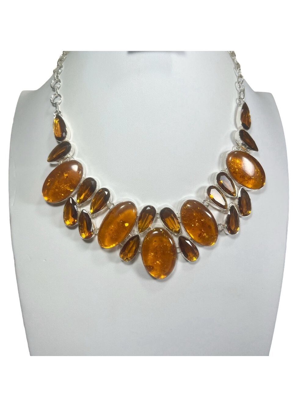 Amber Honey Citrine 925 Synthetic Stones Large Necklace